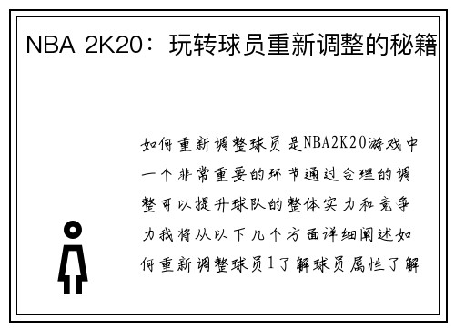 NBA 2K20：玩转球员重新调整的秘籍
